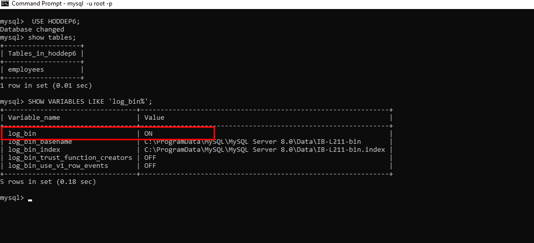 MySQL client command to check whether binary log file is enabled or not